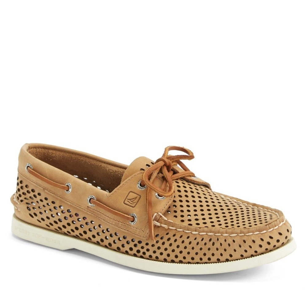 SPERRY Men's Brown Perforated Leather Boat Shoe 8 - Picture 8 of 8